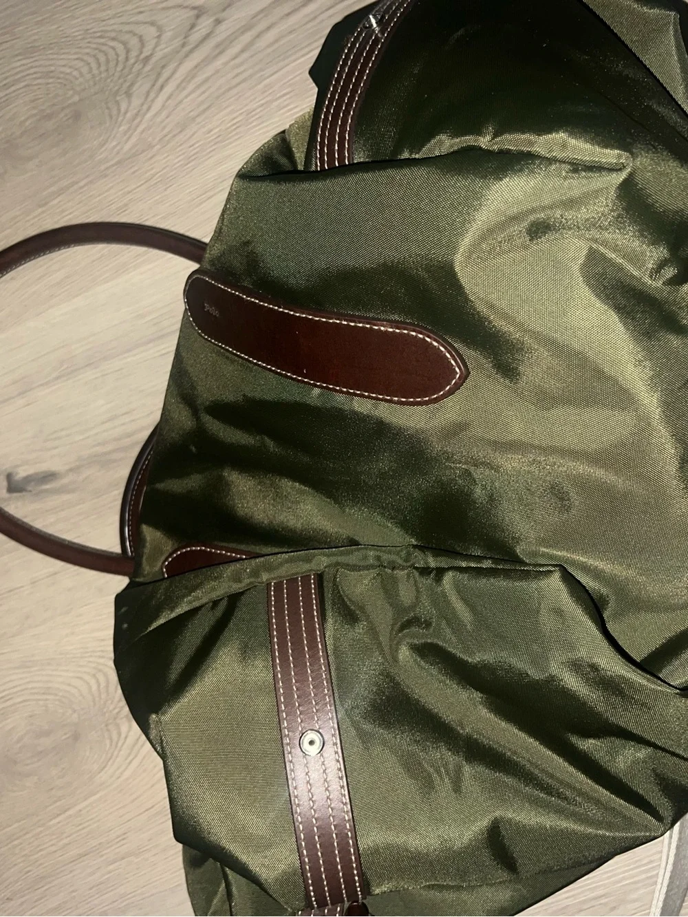 Polo Ralph Lauren Bellport Nylon Tote Green Leather Trim Zip Crossbody Bag